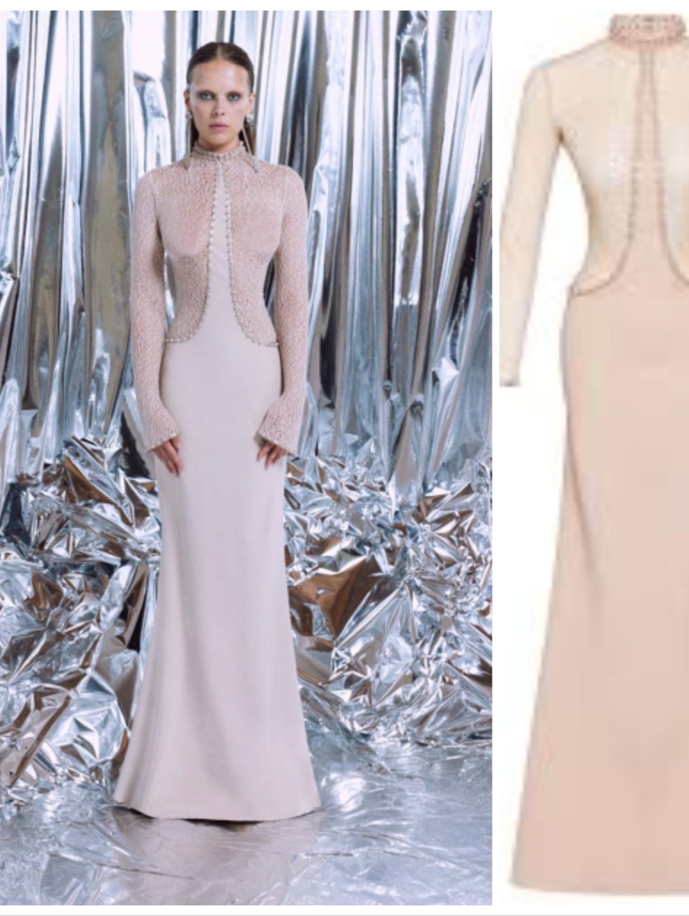 Afffair Kin To Albina Iconic Couture Sheer Lace W Studs Dress Ivory Ceremony Xs